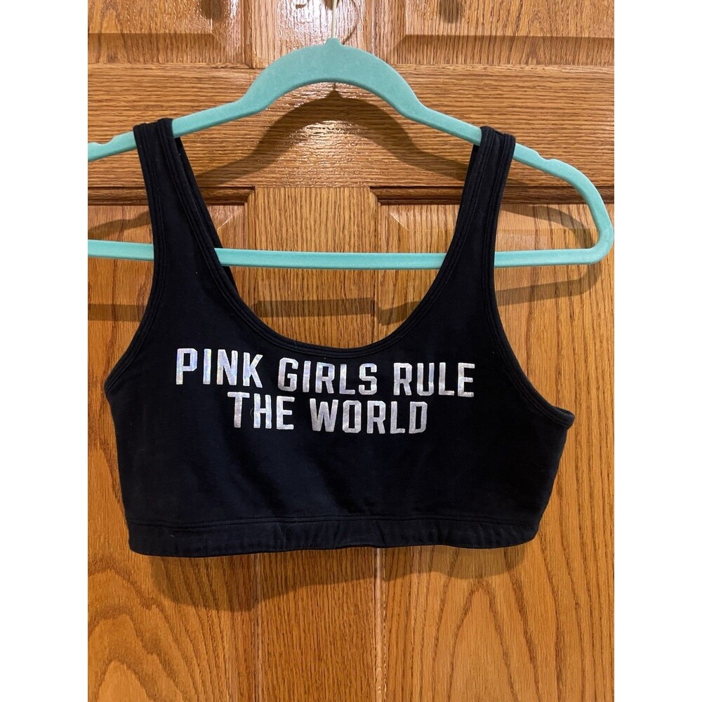 Victorias Secret PINK Logo PINK Nation Black Top sport Bra Medium